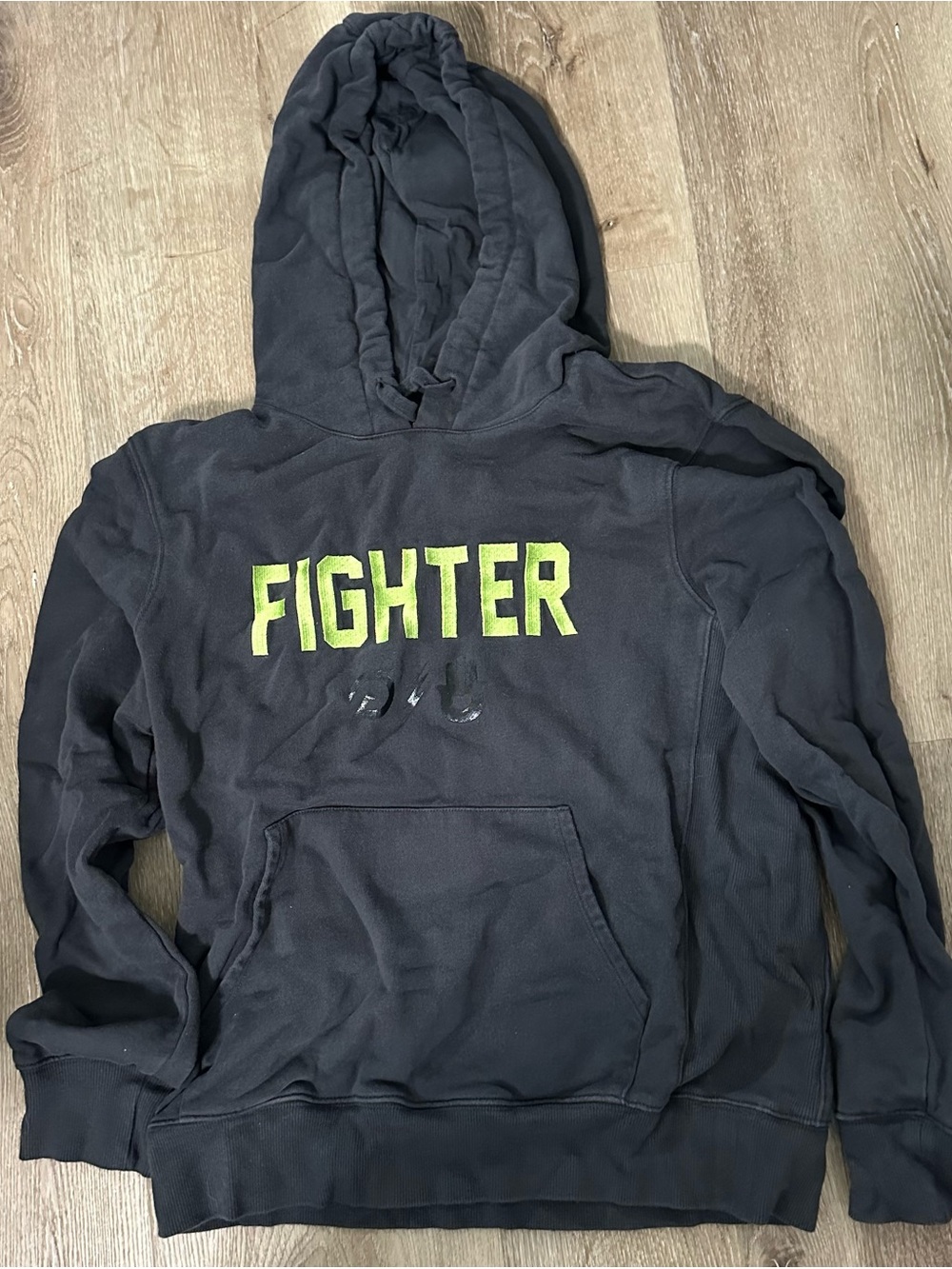 Kendall Toole Spiritual Gangster gray with Lime Green "FIGHTER" hoodie